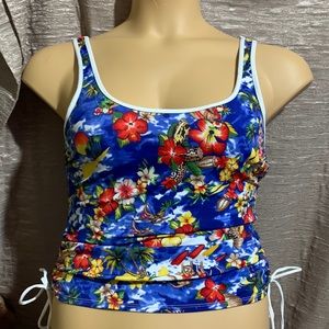 Cazimi Tankini Top Blue Red Floral Size 10 Inside Support Stretchy